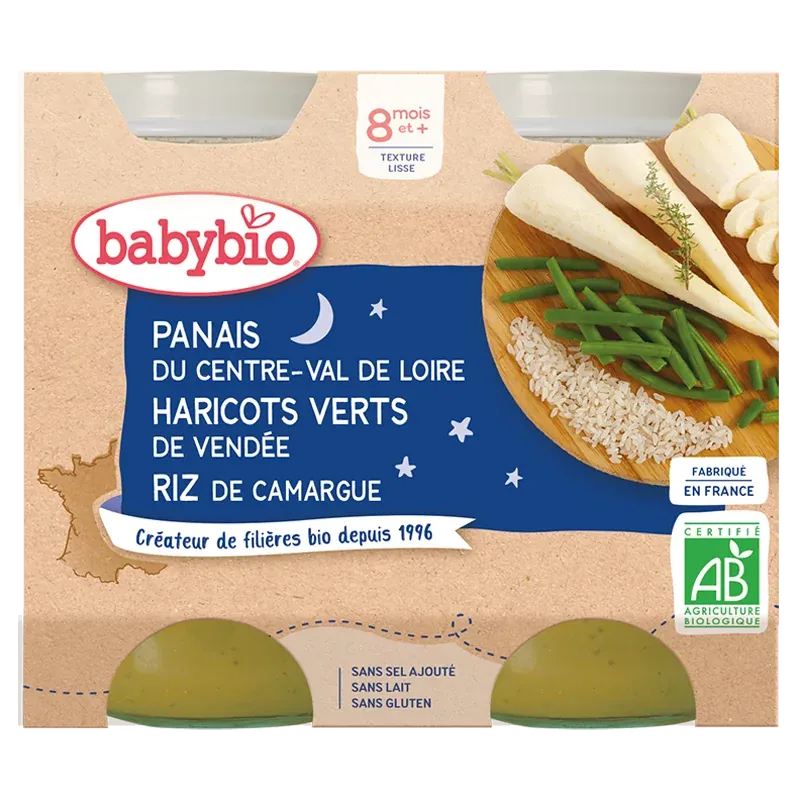 Babybio Panais de Centre-Val de Loire Haricots Verts de Vendée Riz de Camargue 2x200G