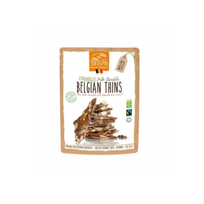 BELVAS CHOCOLAT AU LAIT CASSES 120 G (chips de coco toastés, amandes et sel de mer)