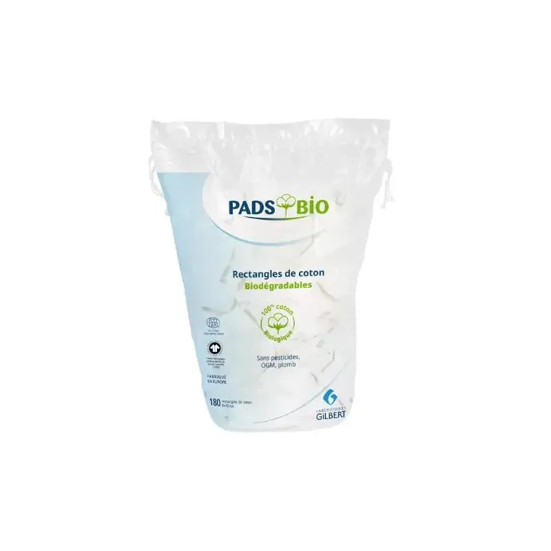 GILBERT PADS BIO 180 RECTANGLES DE COTON 8X10CM                                     