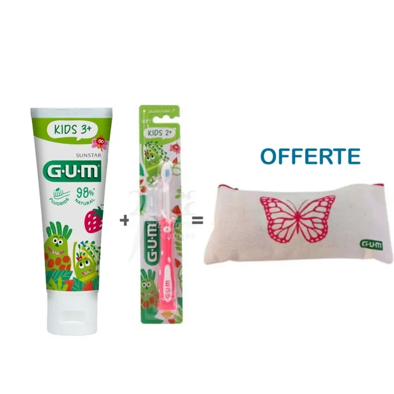 GUM DENTIFRICE KIDS 3ANS+ 50ML et GUM KIDS BROSSE A DENTS REF 901 Achetes + Trousse Offerte