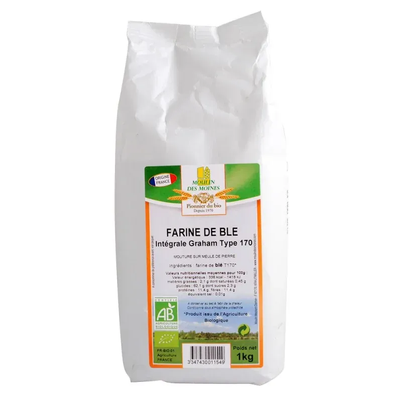 moulin des moines farine de blé intégrales Graham type 170 bio 1kg