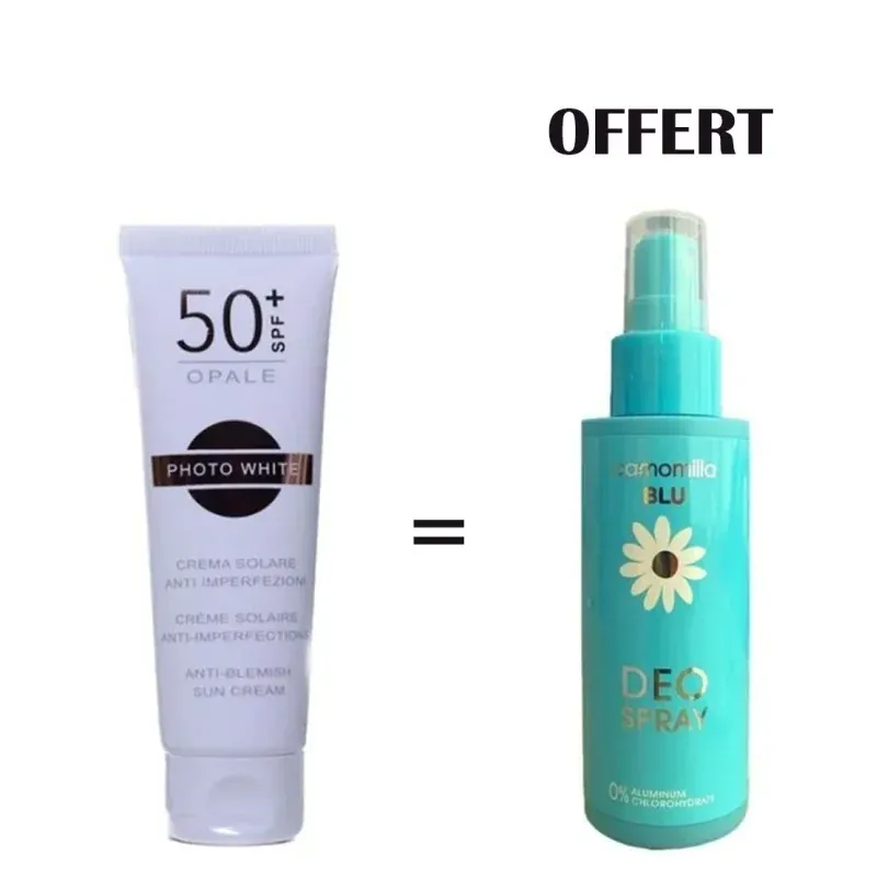 PHOTOWHITE ECRAN OPALE SPF50+ 50ML Achete + CAMOMILLA BLU DEO SPRAY 100ML Offert