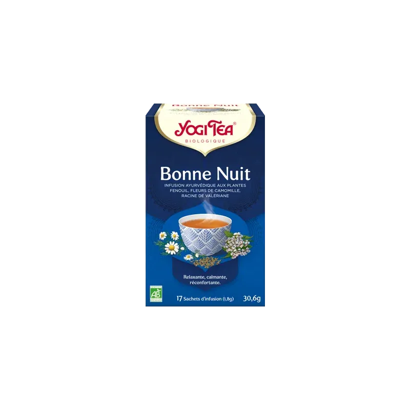 YOGI TEA Bonne Nuit 17x2g (fenouil, camomille, menthe poivrée, racine de valériane , lavande)
