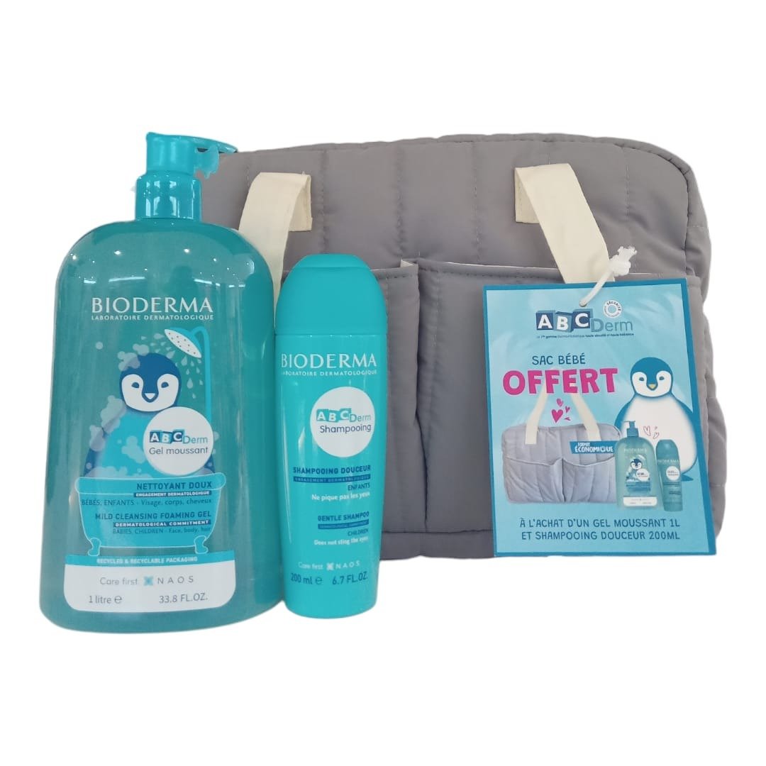 Bioderma Abcderm gel moussant 1L + Enchantions gel moussant 56 ml + sac offert