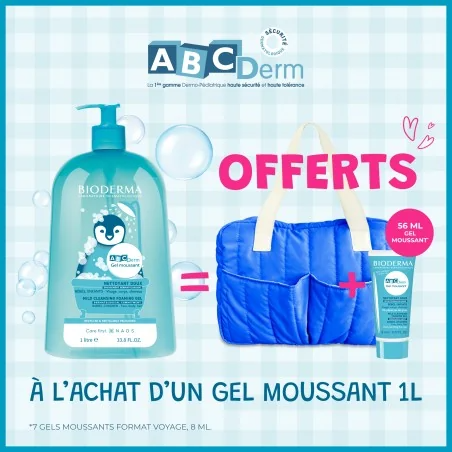 Bioderma Abcderm gel moussant 1L + Enchantions gel moussant 56 ml + sac offert