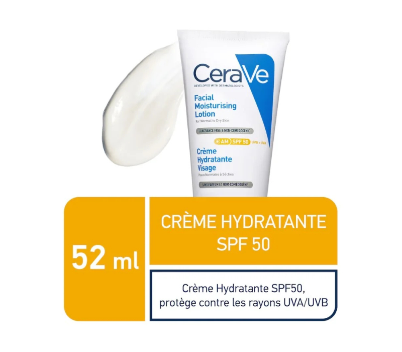 CeraVe Crème Hydratante Visage SPF50 Peaux Normales À Sèches 40ml